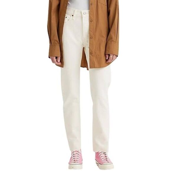 Levi's Premium 501 Original Straight Jeans Size 26 x 32 White High Rise Raw Hem - Picture 1 of 10